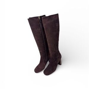 Carlo Pazolini Brown Suede Knee High Boots Made In Italy Block Heel Zip Women’s